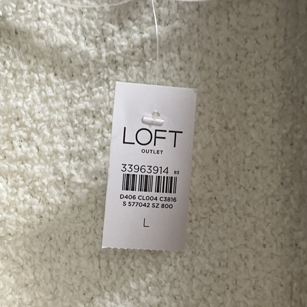 Loft Sweater Womens L Ivory Whited Fleeced Lined Open Front Cardigan Long Lounge - Picture 4 of 8